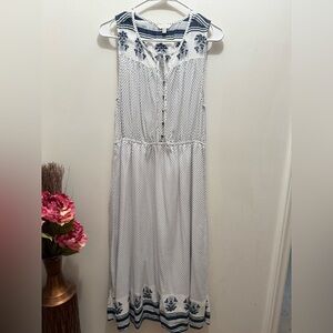 Lucky Brand Sleeveless White and Blue Patterned Dress Sz M